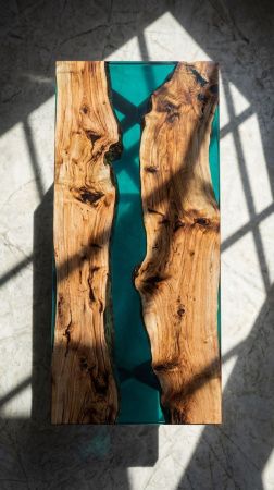 Стол из карагача с бирюзовой смолой
